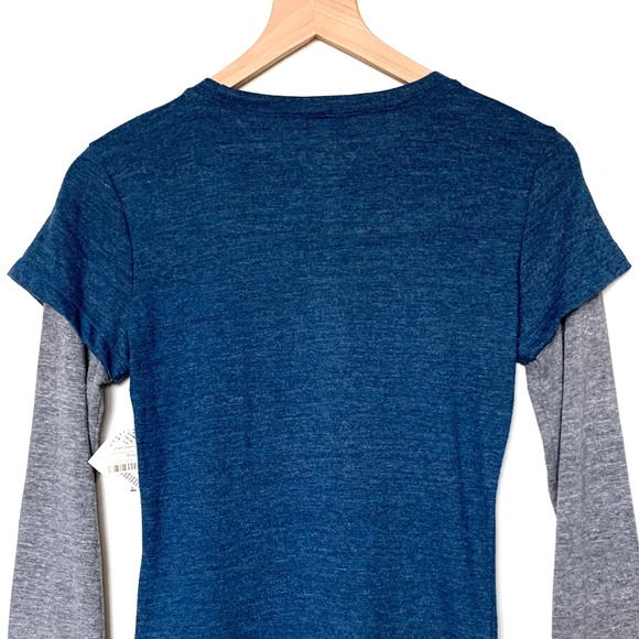 Chicago Cubs MLB Long Sleeve Baseball T Shirt Blue Gray Two Fer - Picture 2 of 4